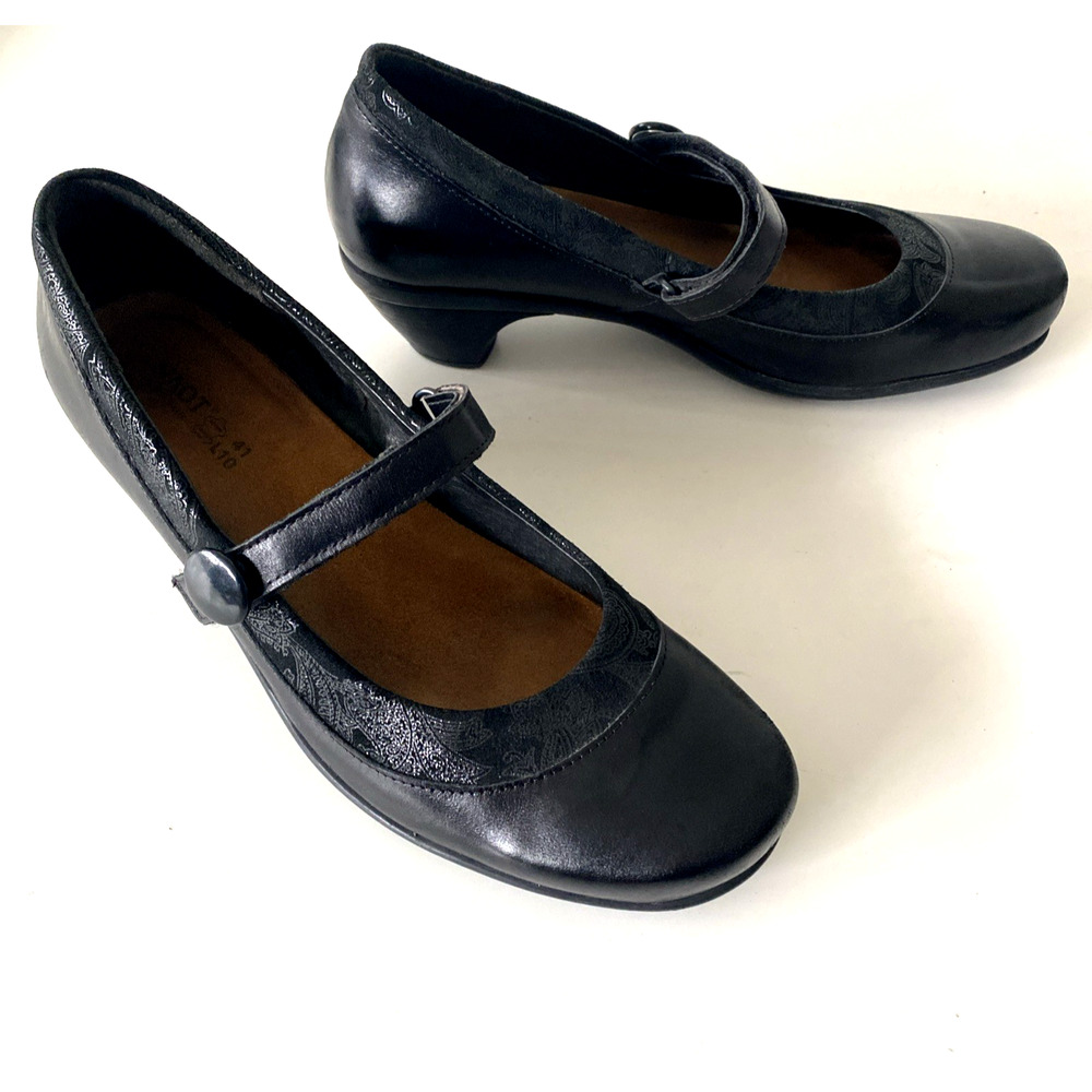 Naot Trendy Mary Jane Pump Black Leather Round Toe Suede trim Block Heel 41 10 - Picture 3 of 10